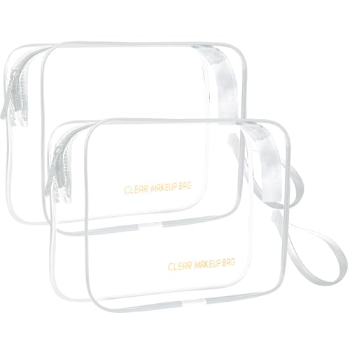 Icramsy Clear Makeup Bag,2 Pack TSA Approved Toiletry Bag Travel Toiletry Bag Hanging Makeup Cosmetic bag for Women Men (White) - color: White