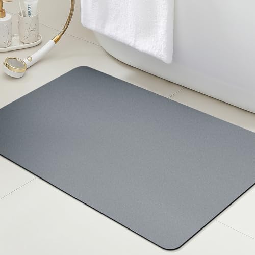 ACCUMTEK Non Slip Bath Mat, Thin Bathroom Rugs Fit Under Door, Quick Dry Bath Mats, Machine Washable Bath Rugs for Bathroom, Bathtub & Kitchen, Bathtub & Kitchen, Grey/Solid/24 x17 - color: Grey, size: 1'5" x 2' (Rectangular)