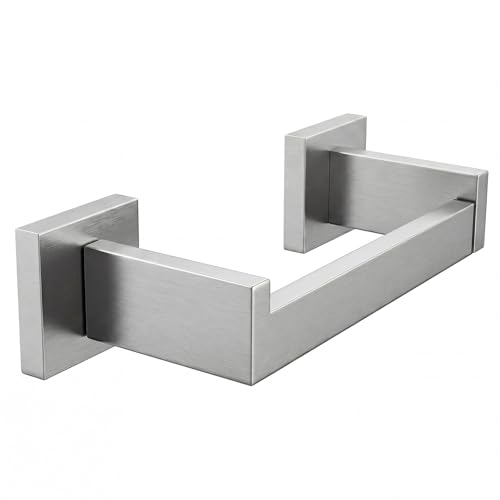 Toilet Paper Holder Wall Mount Brushed Nickel, Stainless Steel Toilet Tissue Roll Holder Bathroom Square Toilet Paper Towel Roll Holder, Double Post Pivoting Tissue Handle - color: Brushed Nickel