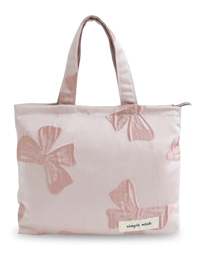 Wudygirl Makeup Bag Travel Cosmetic Bag for Women Small Makeup Pouch with Handle Zipper Cosmetic Pouch Handbag Aesthetic 8.3" x 6.7"(Pink Bow) - color: Pink Bow
