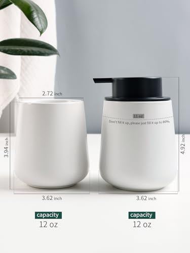 Bosilunlife Soap and Toothbrush Holder Set - Ceramic Bathroom Accessories Set White Liquid Hand Soap Dispenser Set for Bathroom Toothbrush Holder and Soap Dispenser Set - color: White-rounded Base Liquid Pump & Toothbrush Holder