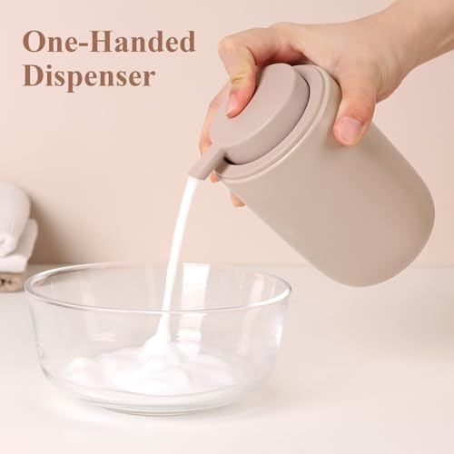 BosilunLife Foaming Soap Dispenser Set - Khaki Ceramic Foam Hand Dispenser 12oz Soap Dispenser Set with Rust Proof Pump, 4Pcs Clear Stickers for Kitchen, Bathroom - 2 Pack - color: Khaki-foam Pump