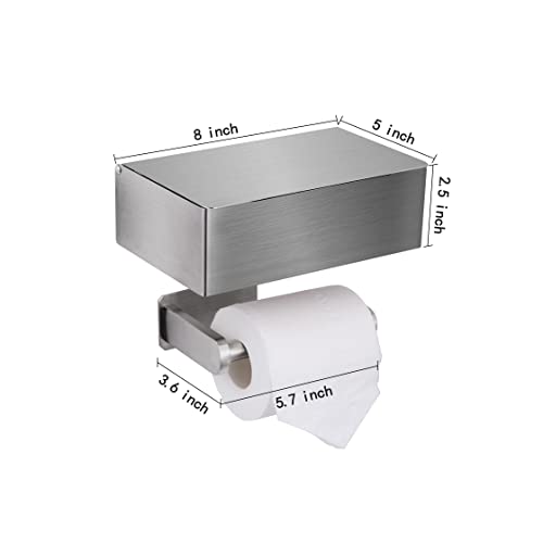 Adhesive Toilet Paper Holder with Shelf and Storage, Wall Mount Toilet Paper Roll Holder & Flushable Wipes Dispenser Set Fits Any Bathroom, Stainless Steel Tissue Holder-Round, Brushed Nickel - color: Brushed Nickel Round