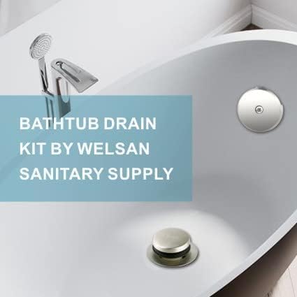 Brushed Nickel Bathtub Drain Tip-Toe Single Hole,Welsan Tub Drain Trim Set Conversion Kit Assembly, Coarse Thread Replacement Trim Kit with 1-Hole Overflow Faceplate Includes an Adapter - color: Brushed, style: 1 Hole