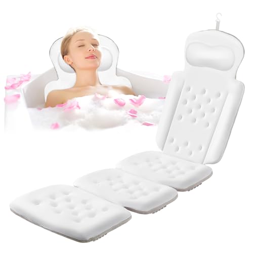Luxury Full Body Bath Pillow for Bathtub, Bath Pillows for Tub with Mesh Laundry Bag, Cushion for Bathtub Headrest Neck Back Support - 5D Air Mesh & Quick Drying | White 63" x 16" - size: 63" x 16"