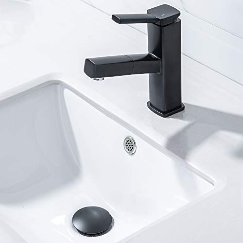 KAIYING Pop Up Drain, Bathroom Sink Drain Stopper with Overflow, Vessel Sink Drain Assembly with Detachable Basket Stopper, Anti-Explosion and Anti-Clogging Drain Strainer (Matte Black) - color: Matte Black, style: With Overflow