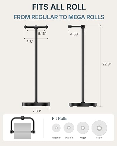 RARXTR Toilet Paper Holder Stand, Modern Bathroom Free Standing Toilet Paper Roll Holder, Stainless Steel Tissue Rack, Rust-Proof & Heavy Stable Base (Matte Black) - color: Matte Black, size: Free Standing