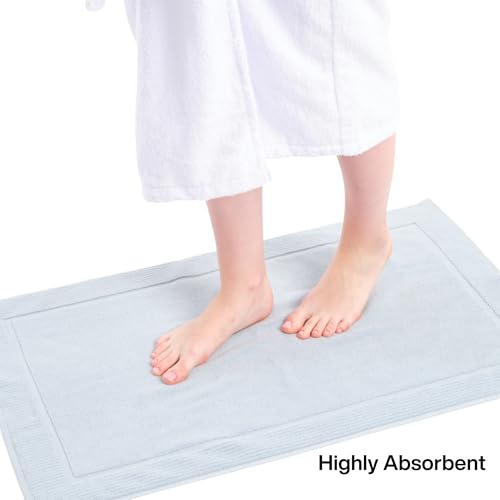 Turkish Cotton Bath Mat Set of 2-100% Turkish Cotton 21x34 inch Bathroom Floor Towel Mat (Not Rug) - Absorbent 900 GSM Hotel Spa Quality Floor Towels - Machine Washable Quick Dry - color: Light Blue (Zen Design)