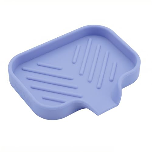 MicoYang Silicone Soap Dish with Drain Spout, Self-Draining Sink Organizer Tray for Bathroom & Kitchen, Sponges, Dispensers & Soap Holder, Non-Slip & Dishwasher Safe, Light Purple (Compact, 4.9"×3.2") - color: Light Purple, size: S(4.9"×3.2")