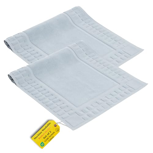 Turkish Cotton Bath Mat Set of 2-100% Turkish Cotton 21x34 inch Bathroom Floor Towel Mat (Not Rug) - Absorbent 900 GSM Hotel Spa Quality Floor Towels - Machine Washable Quick Dry - color: Light Blue (Hera Design)