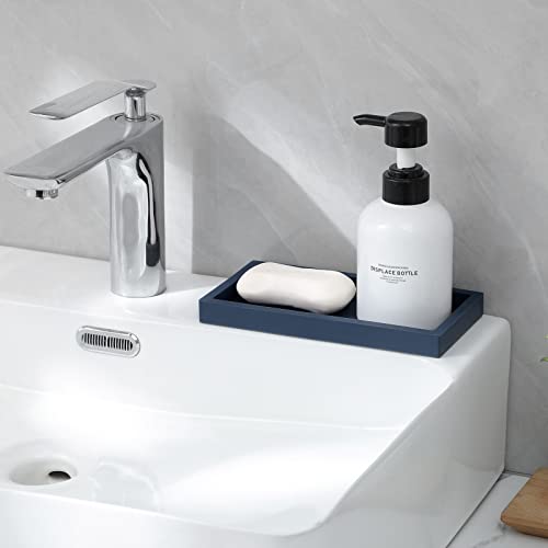Silicone Bathroom Vanity Tray Dish Soap Holder Sink Organizer, Dark Blue | Small, Thickened Silicone, Easy to Clean, Waterproof, Non-Slip, for Countertop, Kitchen, Bedroom, Dresser - color: Navy Blue, size: 7.9" x 4.0"