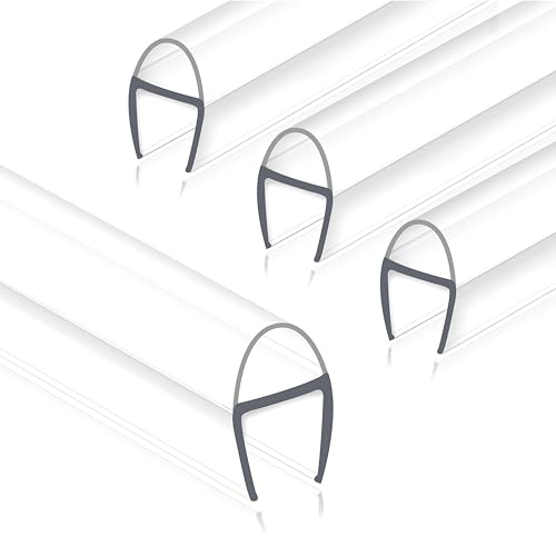 Frameless Shower Door Seal Strip 4 Pack x 39 Inch U for 3/8" Thick Glass Shower Door Side Seal Strip Bottom Seal Door Sweep Ultra Clear Polycarbonate, Stop Showers Leaks Create A Water Barrier - color: U-Type Side, size: 4PCS & 3/8" & 39"