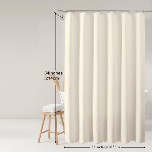 OWENIE Cream Shower Curtain 84 Inches Extra Long, Waffle Weave Heavy Fabric Shower Curtain for Bathroom, Waterproof Soft Hotel Spa Luxury Elegant Bath Curtains, Machine Washable, Cream, 72x84 Inch - color: Cream, size: 72"W x 84"L (Pack of 1)