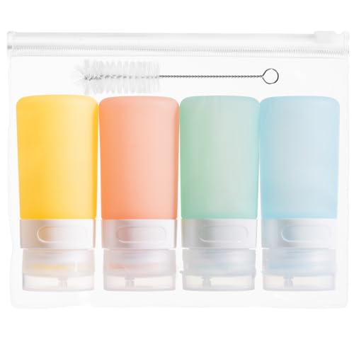 MICEBAY Condiment Squeeze Bottles for Sauces, 2-oz Mini Silicone Salad Dressing Container to Go with Reusable Sandwich Bag, Leakproof Ketchup Bottle for Bento Lunch Box, 4 Pack, Candies - color: Candies, size: 2 OZ