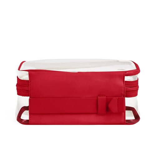 Away Clear Toiletry Bag - Water-Repellent Travel Toiletry Bag with 2 Compartments, U-Zip Opening, Interior Zip Pocket - Cherry Red - color: Cherry Red