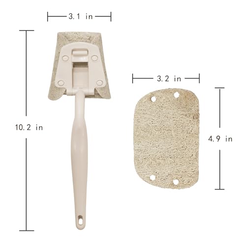 Natural Loofah Sponge with Handle, 5-Piece Replaceable Eco Sponges for Cleaning, Non-Scratch Scrubber for Dishwashing Cookware Pans, Kitchen Eco-Friendly Tools (10)