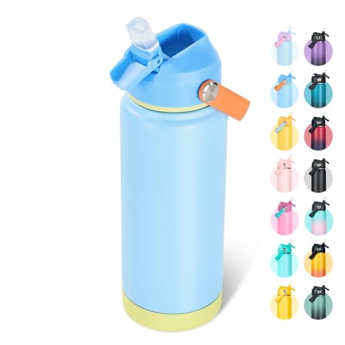 Fijinhom 24oz Insulated Stainless Steel Water Bottle, Wide Mouth Double Wall Vacuum, Silicone Straw, Sweat & Leak Proof, BPA Free Insulated Water Flask for Travel, Keep Cold 24h Hot 12h, Cerulean - color: Cerulean, size: 24 Ounces