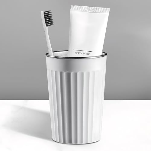 Toothbrush Cup for Bathroom-12oz Unbreakable Stainless Steel Bathroom Cup,Easy to Clean Toothbrush Mouthwash Cup, Reusable Bathroom Tumbler Cups for Home/School/Office(3" x 4.5") (White) - color: White