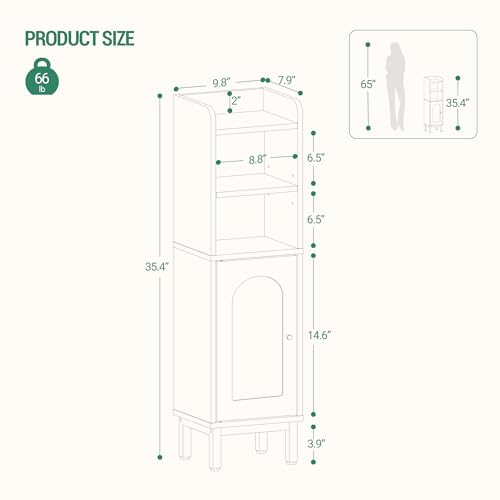 Hzuaneri Bathroom Storage Cabinet, Small Corner Floor Cabinet with Door and Shelves, Narrow Toilet Paper Holder, Bathroom Organizer with Adjustable Shelf, for Small Spaces, Rustic Greige BC38205GV1 - color: Rustic Greige, size: 7.9"D x 9.8"W x 35.4"H