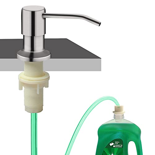 Soap Dispenser for Kitchen Sink, Built in Sink Soap Dispenser (Brushed Nickel), Countertop Soap Dispenser Pump with 47" Extension Tube kit, No Need to Fill Little Bottle Again (Longer Thread Shaft) - color: Brushed Nickel
