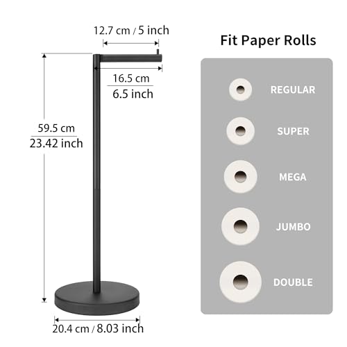 RFOUO Matte Black Toilet Paper Holder Stand 1 pc, Free Standing Toilet Paper Holder Stand,Bathroom Toilet Paper Storage with 2.7 Pounds Heavy Base for 4+1 Rolls,Toilet Tissue Holder - color: Matte Black