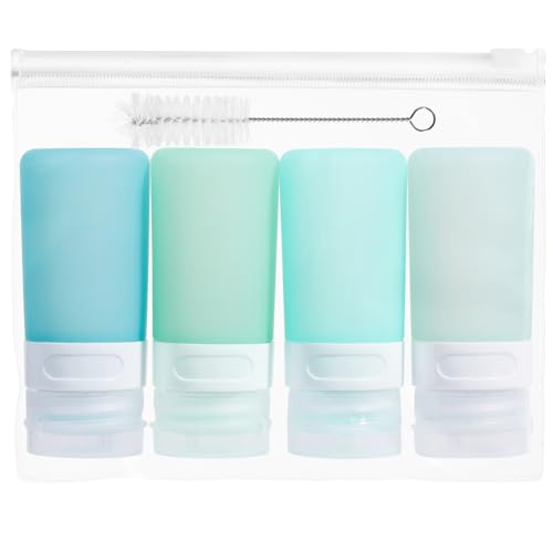 MICEBAY Condiment Squeeze Bottles for Sauces, 2-oz Mini Silicone Salad Dressing Container to Go with Snack Storage Bag, Leakproof Sauce Bottles for Lunch Box, 4 Pack, Mint - color: Mint, size: 2 OZ