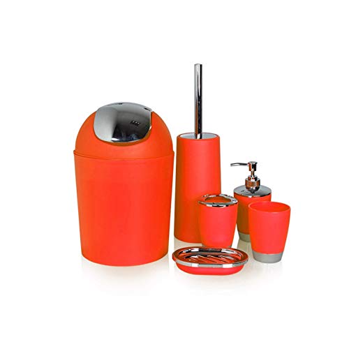 6Pcs Bathroom Accessory Tumbler Toothbrush Holder Bin Soap Dish Dispenser (Red) - color: Red
