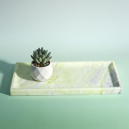 100% Natural Marble Tray, Handcrafted Vanity Catchall | Luxury Natural Marble Tray for Perfume, Jewelry, Soap, Elegant Bathroom & Kitchen Counter Decor - color: 036-fd Green