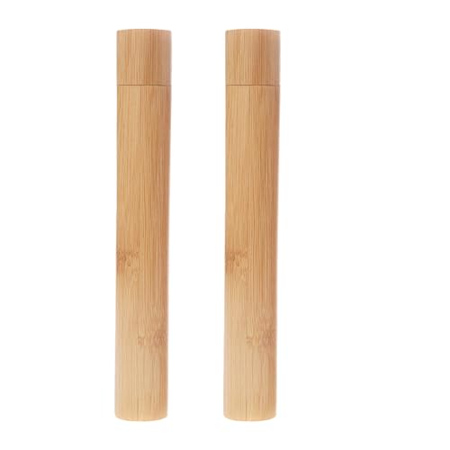 VASANA 2PCS Bamboo Toothbrush Case Portable Toothbrush Container Reusable Toothbrush Holder Personal Cleaning Tools Storage for Daily Use Traveling Camping(21CM)