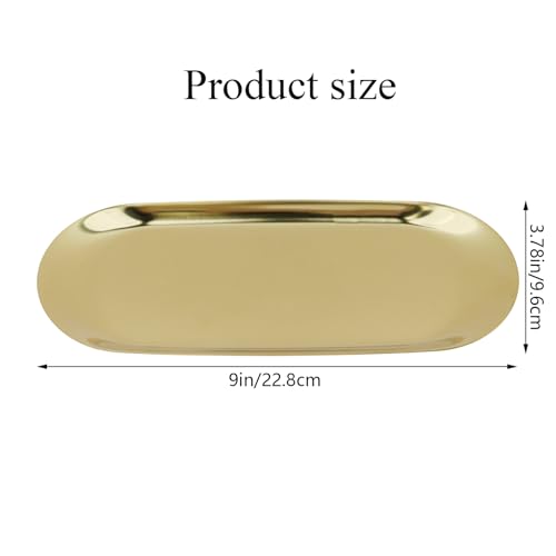 Dnyta Stainless Steel Decorative Tray, Decor Jewelry Dish, Rose Gold Bathroom Decor Makeup Serving Trays for Dresser, 9 x 3.7in Cosmetics Home Decor for Keys Watch Wallet Trinket (Oval, Gold) - style: Oval gold style (1pcs)