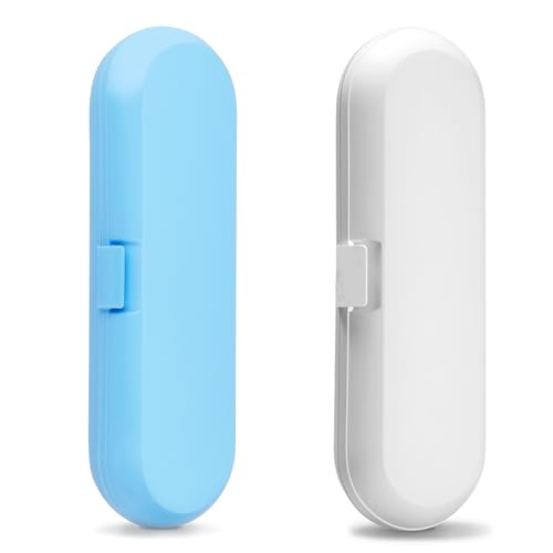Fowecelt 2 Pack Electric Toothbrush Travel Case for Oral-B Pro and Other Electric Toothbrush Portable Travel Toothbrush Waterproof Plastic Holder (Blue & White) - color: Blue & White