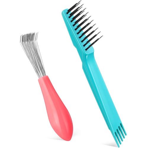 Boao 2 Pcs Hair Brush Cleaning Tool Set,2-in-1 Double Headed Hair Brush Comb,Metal Toothed Cleaner Dirt Remover, Portable Hairbrush Cleaner Tool for Removing Dust Home Salon Use(Pink and Green) - color: Pink and Green