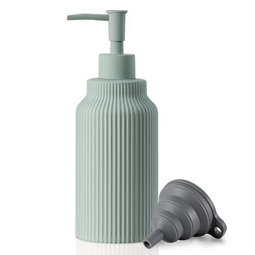 Modern Ceramic Soap Dispenser for Bathroom，14oz Ceramic Soft Touch Hand Lotion Dispenser with Pump，Liquid soap Dispenser for Kitchen (Green) - color: Green