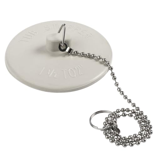2 Packs Tub Stopper, Bathtub Stoppers with 15" Stainless Steel Beaded Chain, Rubber Drain Plug Suitable for 1.5" to 2" Bathroom, Kitchen, Laundry Sink