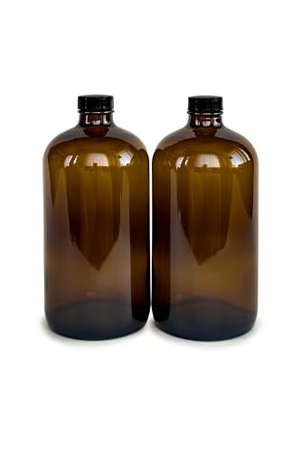 Vivaplex, 2, Amber, 32 oz Glass Bottles, with Lids