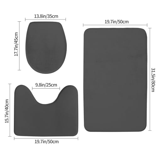 Bathroom Rugs Set 3 Piece Simple Stylish Chic Dark Gray Bath Rug Mat Set, Non Slip Absorbent Bathroom Decor Mat, Toilet Lid Cover & U Shaped Contour Rug - color: Dark Gray, size: 1'8" x 2'6" (Rectangular)