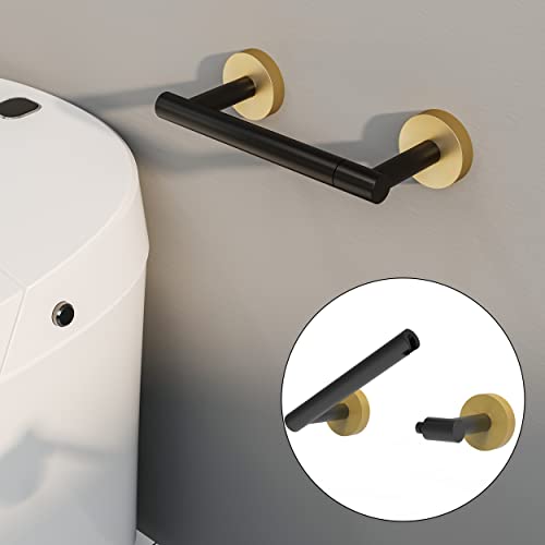 RARXTR Black and Gold Toilet Paper Holder SUS304 Stainless Steel Double Post Pivoting Toilet Paper Roll Holder Wall Mounted Tissue Holder for Commercial Bathroom RV Matte Black & Brushed Brass Finish - color: Black and Gold, size: Wall Mount