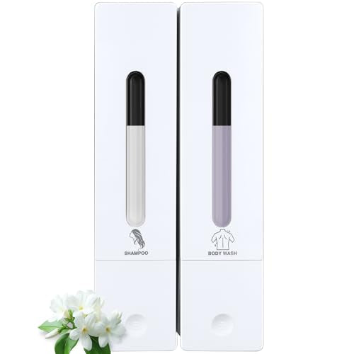 2 Chamber Shampoo and Conditioner Dispenser, No Drill - Wall Mounted Shower Soap Dispenser, Refillable Body Wash Dispenser Set 2, 800ML Capacity, for Bathroom & Hotel, White - color: White Set of 2