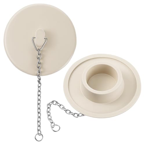 2 Pcs Tub Stopper Rubber Drain Plug with 15" Stainless Steel Beaded Chain Bathtub Stoppers Bathroom Plug Suitable for 1.5" to 2" Bathroom Laundry Sink Kitchen (White)