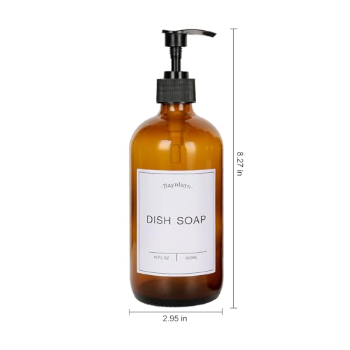 Amber Glass soap Dispenser with Anti-Rust Pump. Refillable Kitchen and Bathroom soap Dispenser for Dish soap, Hand sanitiser, Shampoo, Conditioner, Lotion, Shower Gel Conditioner 16 oz 2pack
