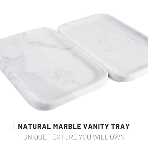 Statuario Marble Vanity Tray - Decorative Organizer for Bathroom Countertop, Dresser, Kitchen Sink - color: Statuario