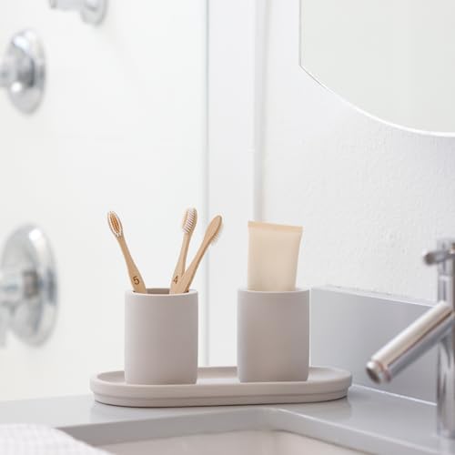 Selegna Drying Stone Toothbrush Holder, Diatomite Toothbrush Holders for Bathroom, Quick Drying Electric Toothbrush & Toothpaste Holder Cup, Diatomaceous Earth Bathroom Sink Organizer (Light Grey) - color: Light Grey