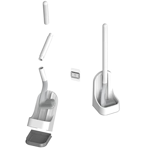 Toilet Brush, Long Handle Golf Toilet Brush with Holder 360° Deep Cleaning Flexible Silicone Toilet Cleaner Brush Wall Mounted for Bathroom (White) - color: White