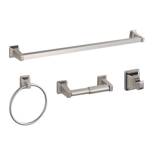 4 Pieces Bathroom Hardware Accessories Set, Stainless Steel 24 inch Towel Bar, Towel Rack, Robe Hook, Toilet Paper Holder for Bathroom Wall Mounted (Brushed Nickel) - color: Brushed Nickel