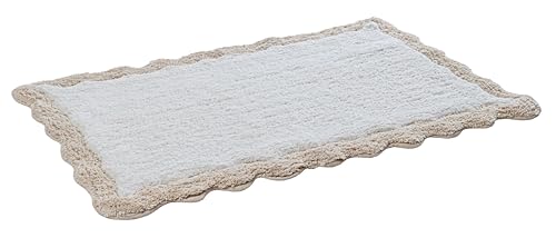 Cotton Scalloped Bathmat with Antiskid 20"x32" Beige – 100% Cotton Scalloped Bath Mat, Anti Skid, Soft & Absorbent Bathroom Rug for Shower, Tub & Entryway - color: Beige, size: 1'8" x 2'8" (Rectangular)