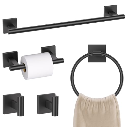 Matte Black Bathroom Hardware Accessories Towel Bar Set 5 Pieces Double Dase Toilet Paper Holder Towel Holder Set 23.6 Inch Stainless Steel Towel Rack for Bathroom Wall Mounted - color: Matte Black, size: 5pieces B