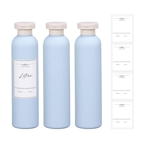 8.8oz Travel Essentials Shampoo Bottles for Toiletries,Empty Plastic Squeeze Bottles with Flip Cap for Toiletries Travel Size Shampoo and Conditioner (3 pack, bule) - color: Blue, size: 8.8 oz