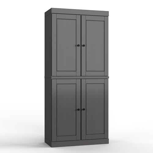 100% Solid Wood 32" Bathroom Cabinet with Rasied Panel Wood Doors - color: Grey