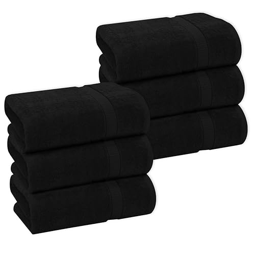 GOLD TEXTILES Premium Black 100% Cotton Bath Towels Set (6 Pack, 24 x 50 Inch) High Absorbency Multipurpose Quick Drying Pool Gym Hotel Spa Bath Towel (6, Black) - color: Black, size: 6 Pack 24x50