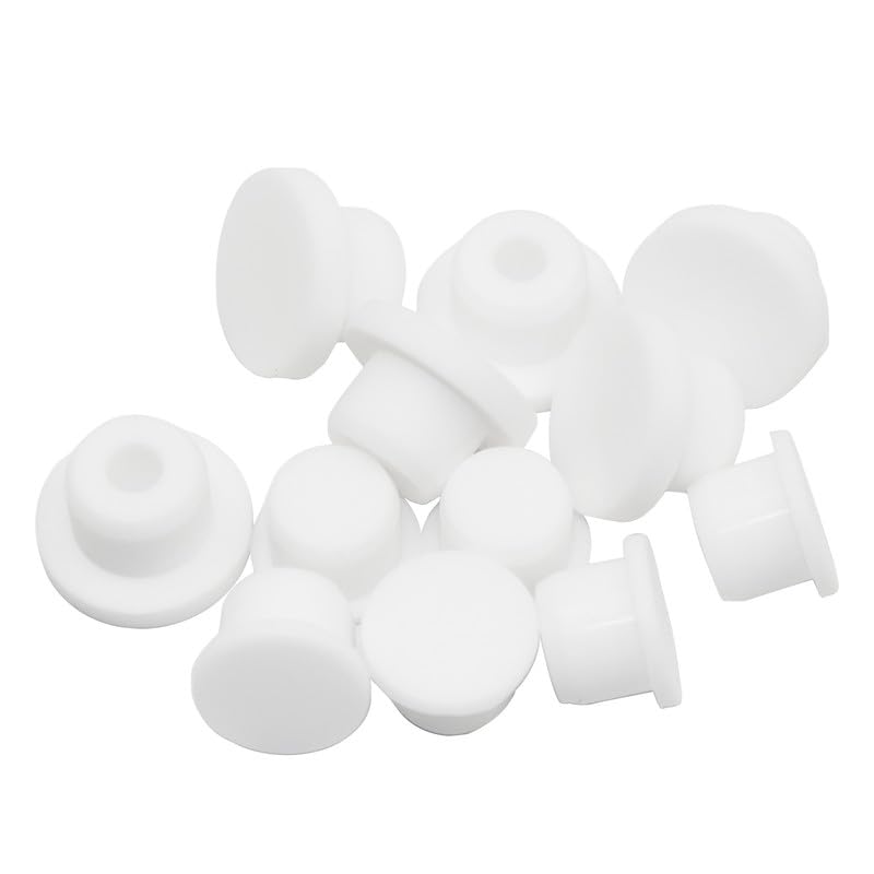 EASYEAH 2 Sizes 14.1/15 mm T-Shaped Silicone Plugs 9/16 inch Soft Flexible Rubber Stopper in Tube End Cap Cover Waterproof Sealing Hole Plugs for Bottles Pipes, White, 12 Pcs - size: 14.1-15mm(0.56-0.59")